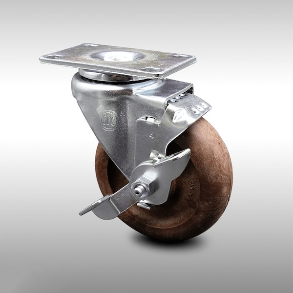 Service Caster 4 Inch SS High Temp Glass Filled Nylon Swivel Top Plate Caster with Brake SCC SCC-SS20S414-GFNSHT-TLB - main